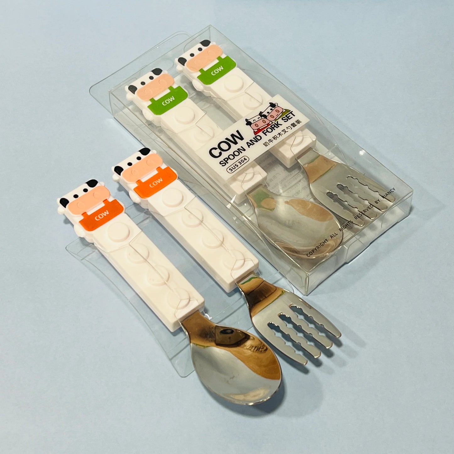 Lego Cow - Kids Spoon And Fork Set