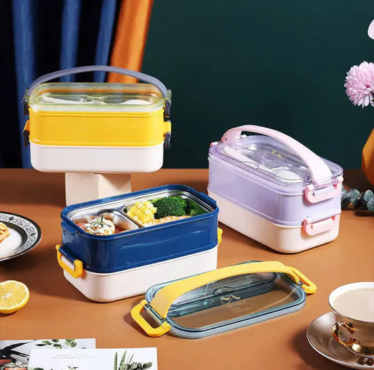 Double Decker Bento Stainless Steel Lunch box with Handle