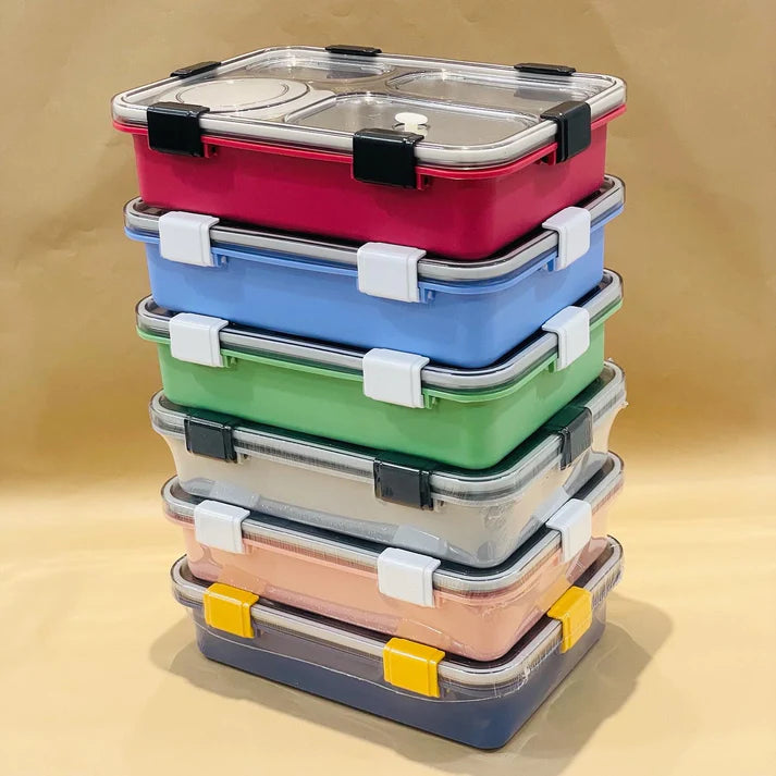 4 compartments Bento Steel Lunchbox for Adults/Teenagers